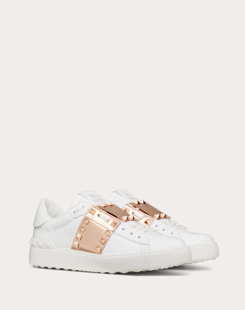 ROCKSTUD UNTITLED SNEAKER IN CALFSKIN LEATHER WITH METALLIC STRIPE - Image 1